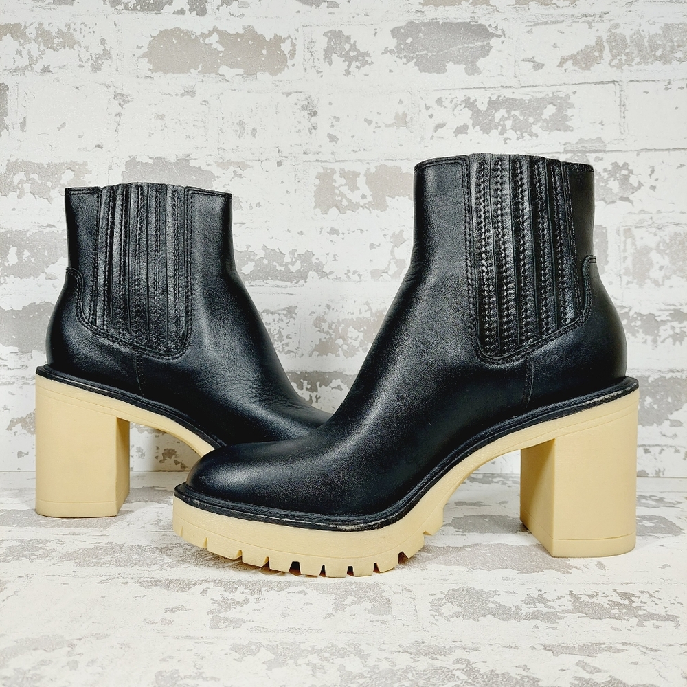 New Dolce Vita Caster NH2o Black Leather Block Heel Booties A778 - Picture 5 of 12
